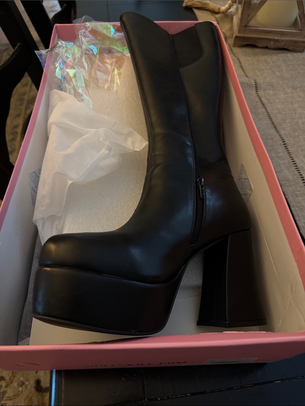 Sugar Thrillz Black Platform Block Heel Knee Boots *never worn*